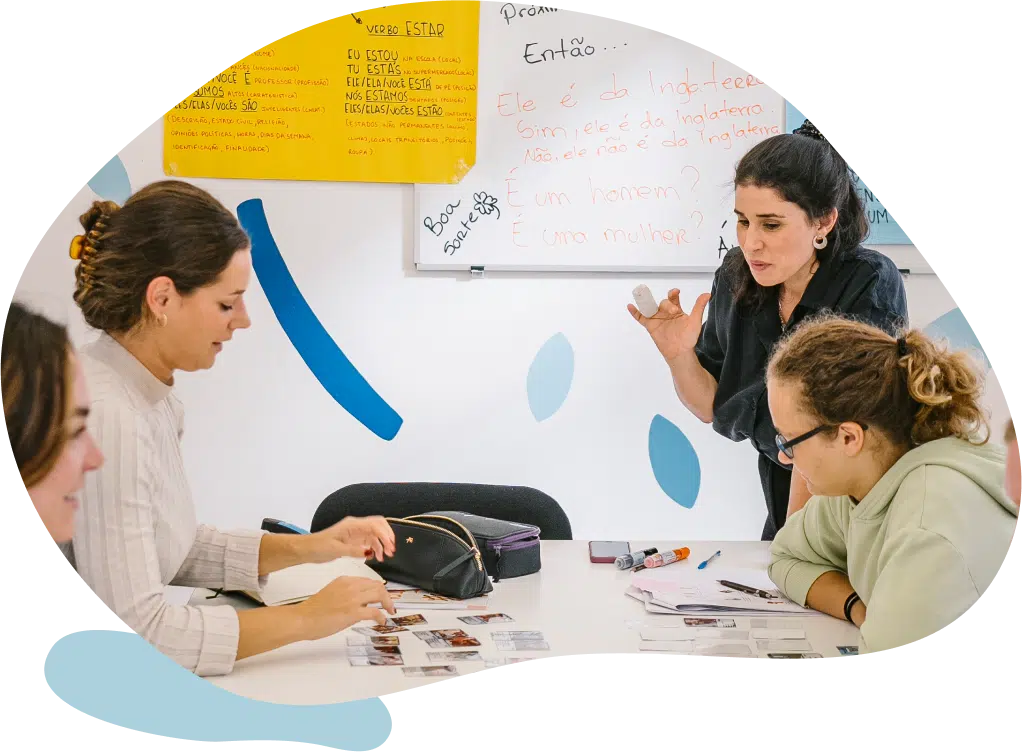 Students in Portuguese intensive course practicing real-life communication skills